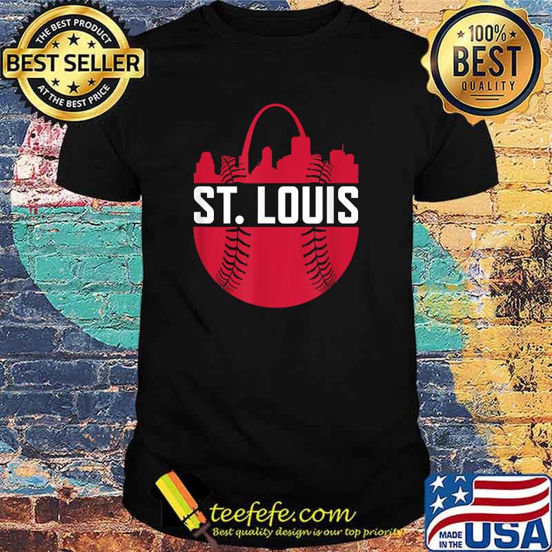 St. Louis Baseball STL Skyline Novelty Cardinal Red Ball Shirt
