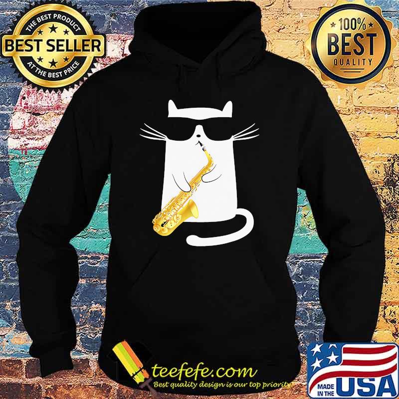 White cat playing saxophone Hoodie White cat playing saxophone Hoodie