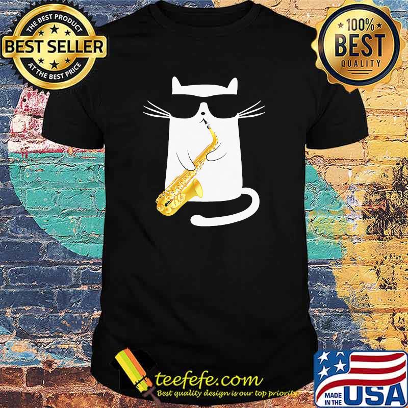 White cat playing saxophone shirt White cat playing saxophone shirt