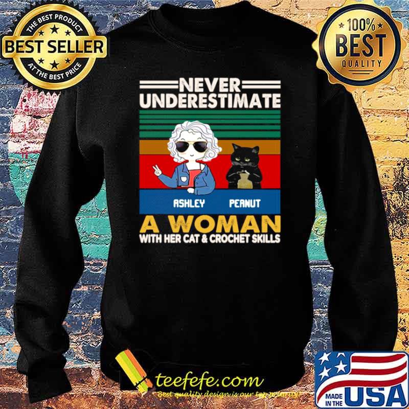 Girl And Black Cat Never Underestimate A Woman With Cats And Crochet Vintage Sweater Girl And Black Cat Never Underestimate A Woman With Cats And Crochet Vintage Sweater