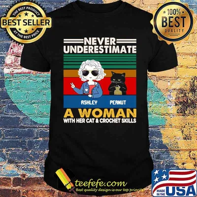 Girl And Black Cat Never Underestimate A Woman With Cats And Crochet Vintage shirt