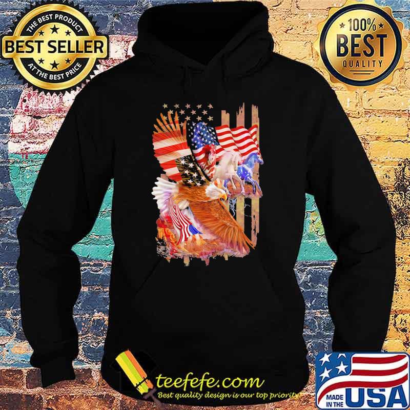 Horse Freedom And Eagle American Flag Shirt Hoodie