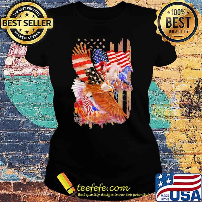 Horse Freedom And Eagle American Flag Shirt Ladies tee Horse Freedom And Eagle American Flag Shirt Ladies tee