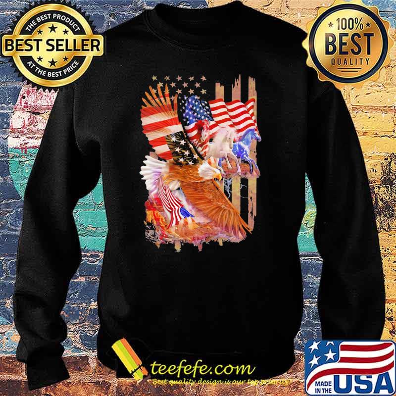 Horse Freedom And Eagle American Flag Shirt Sweater Horse Freedom And Eagle American Flag Shirt Sweater