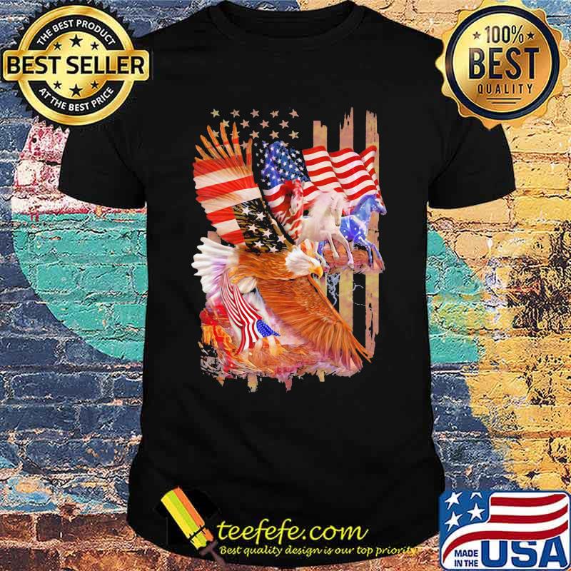 Horse Freedom And Eagle American Flag Shirt