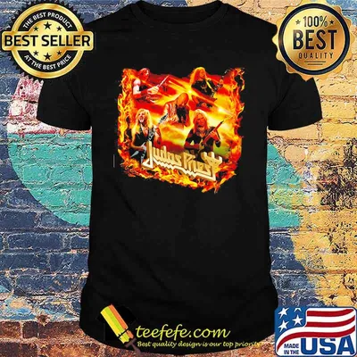 Judas priest fire rock band music shirt