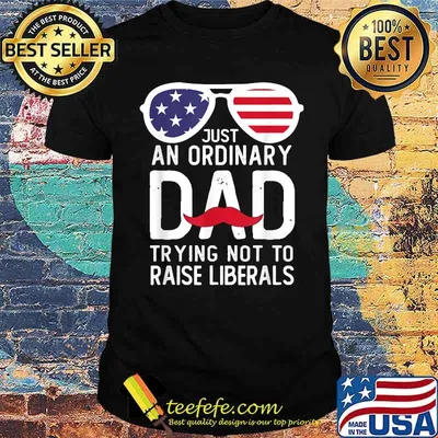 Just An Ordinary Dad Trying Not To Raise Liberals Beard Dad Sunglasses American flag T-Shirt