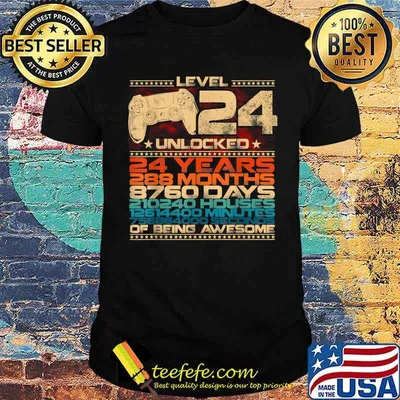 Level 24 Unlocked 24 Years Old Video Gamer 24 Birthday T-Shirt
