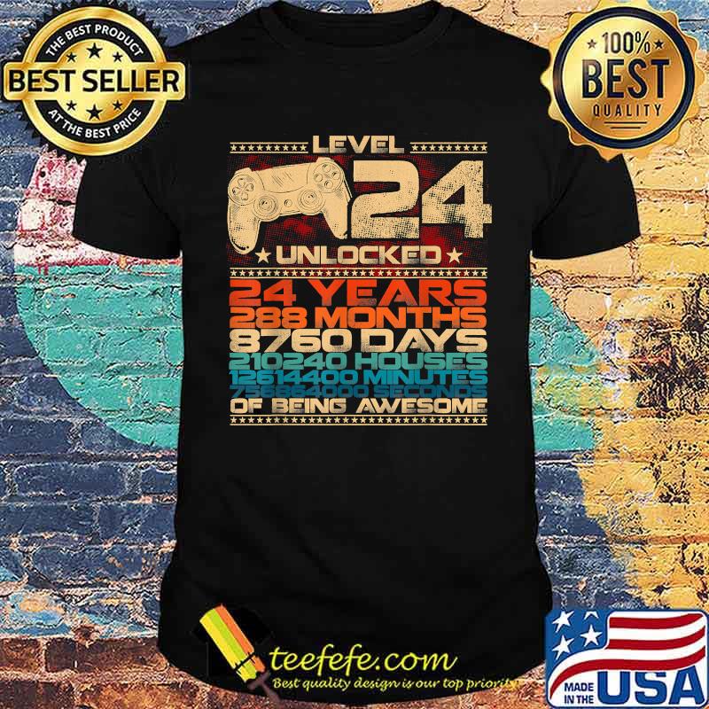 Level 24 Unlocked 24 Years Old Video Gamer 24 Birthday T-Shirt