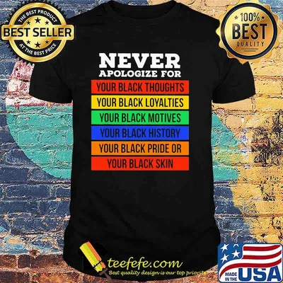 Never Apologize For Your Black Thoughts Loyalties Motives History Pride Or Skin Shirt