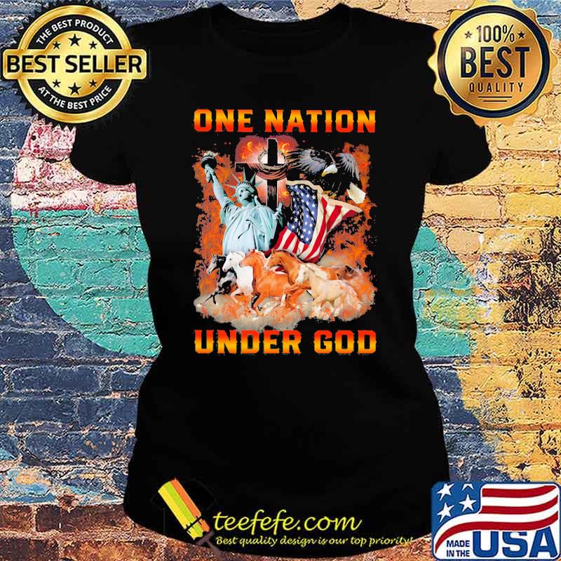 One Nation Under God Horse And Eagle Liberty American Flag Shirt Ladies tee One Nation Under God Horse And Eagle Liberty American Flag Shirt Ladies tee