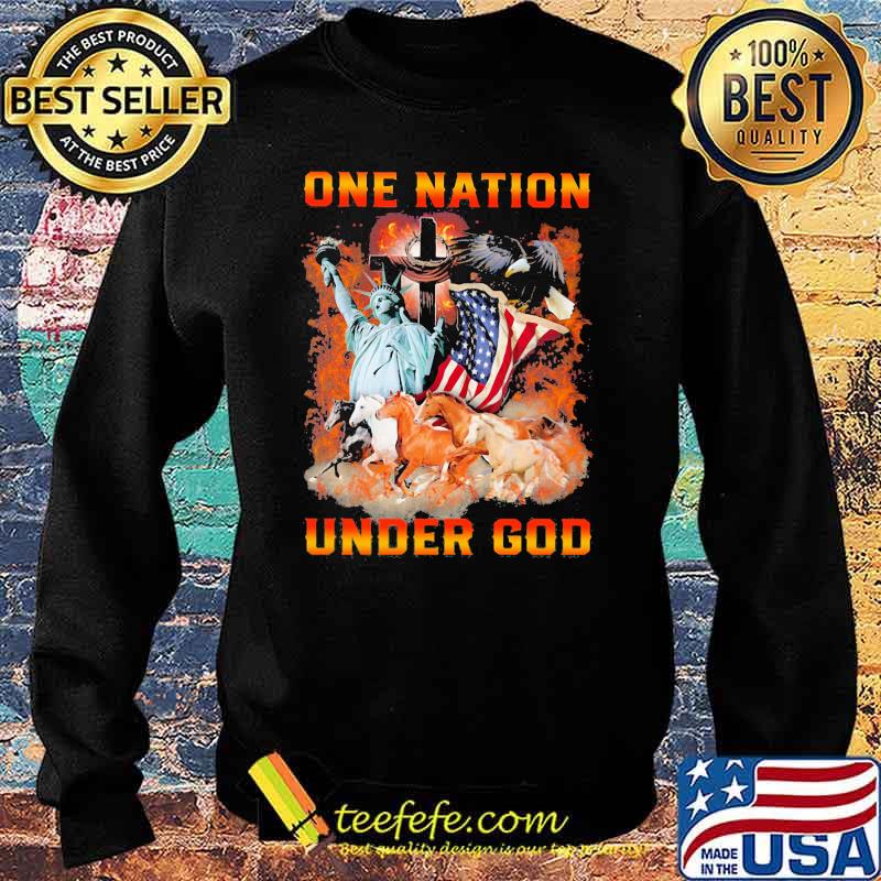 One Nation Under God Horse And Eagle Liberty American Flag Shirt Sweater One Nation Under God Horse And Eagle Liberty American Flag Shirt Sweater