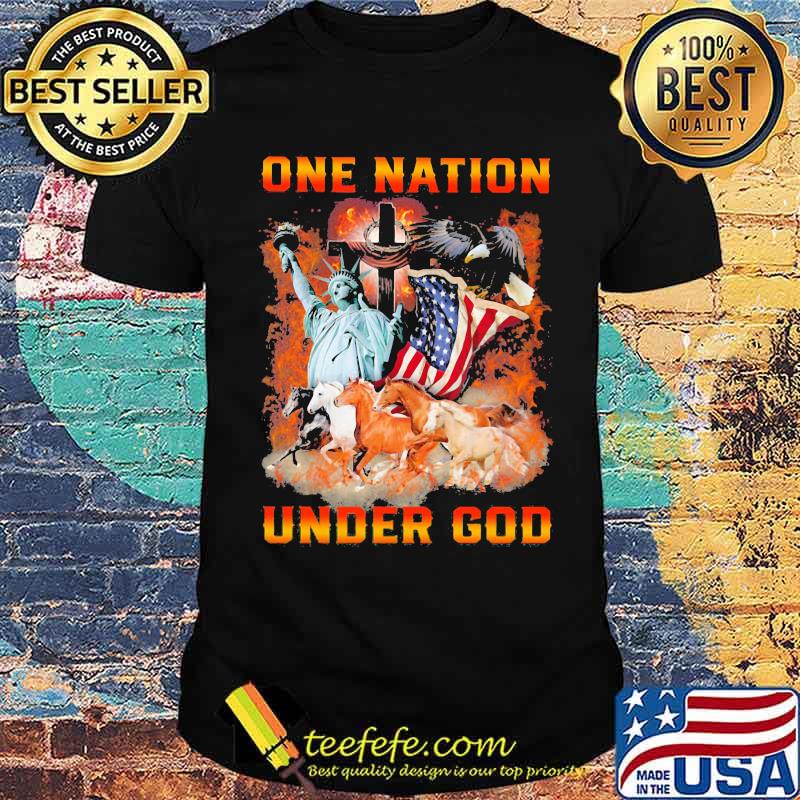One Nation Under God Horse And Eagle Liberty American Flag Shirt