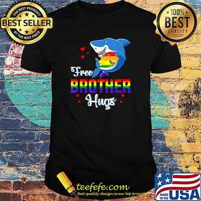 Shark Free Brother Hugs LBGT Rainbow Heart Gay Pride Month T-Shirt