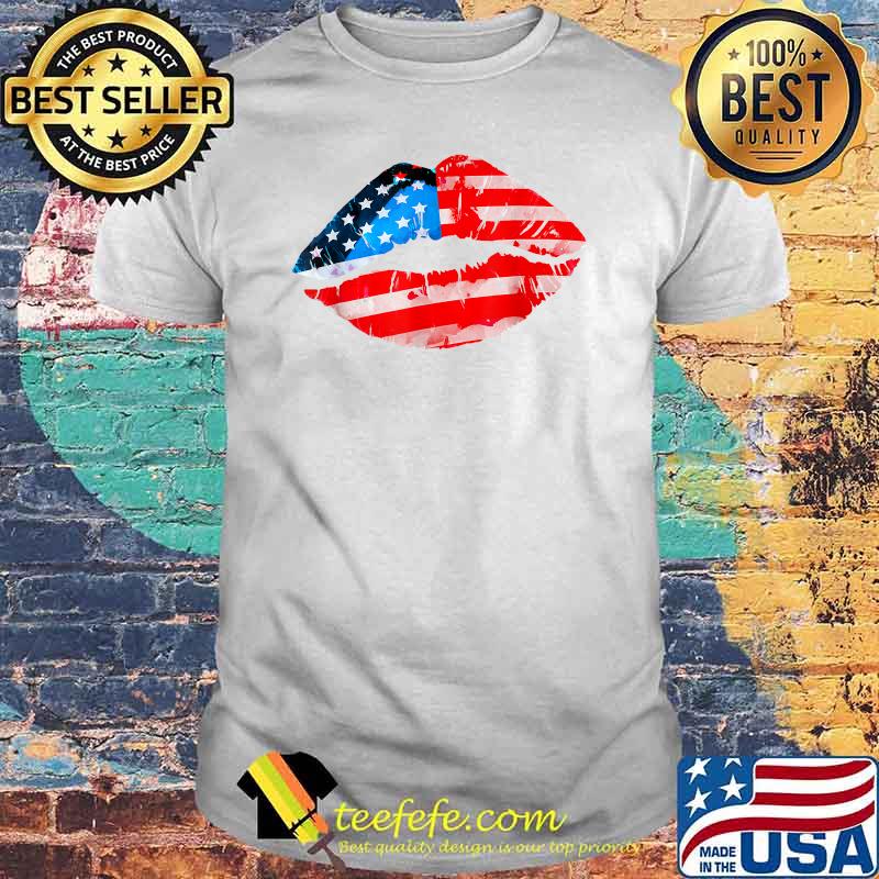Vintage American Flag Lips 4th Of July Patriotic USA Day T-Shirt
