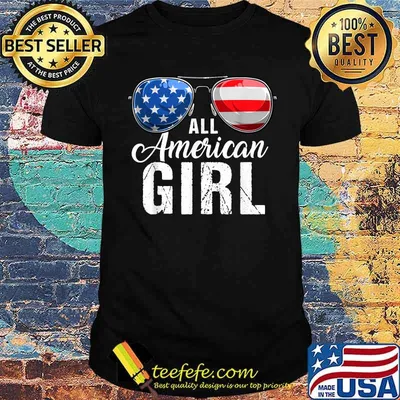 ALL AMERICAN GIRL USA Flag Patriotic Sunglasses T-Shirt