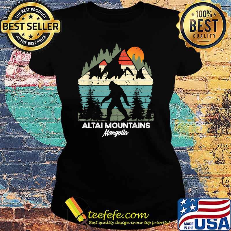 Altai Mountains Mingolia Bigfoot Hiking Sunset Vintage T-Shirt Ladies tee Altai Mountains Mingolia Bigfoot Hiking Sunset Vintage T-Shirt Ladies tee
