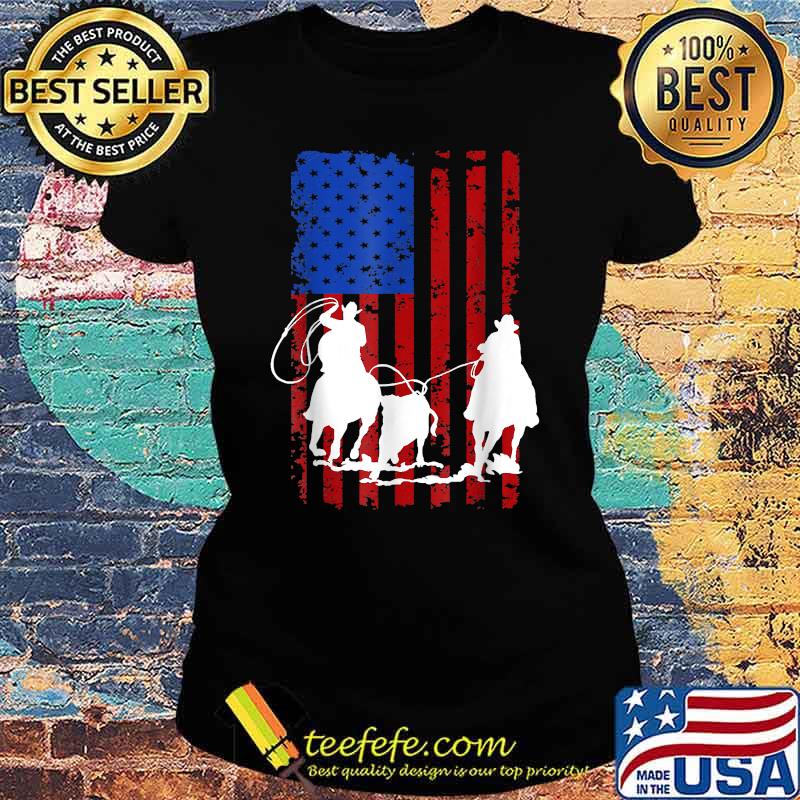American Flag Team Roping Horse 4th Of July Patriotic T-Shirt Ladies tee American Flag Team Roping Horse 4th Of July Patriotic T-Shirt Ladies tee