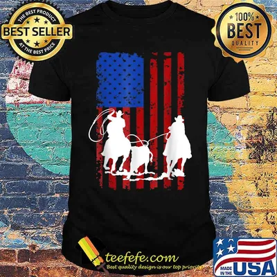 American Flag Team Roping Horse 4th Of July Patriotic T-Shirt