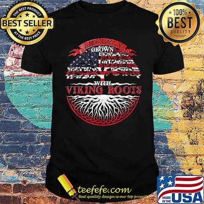 American Grown With Viking Roots Pride Yggdrasil USA Flag T-Shirt