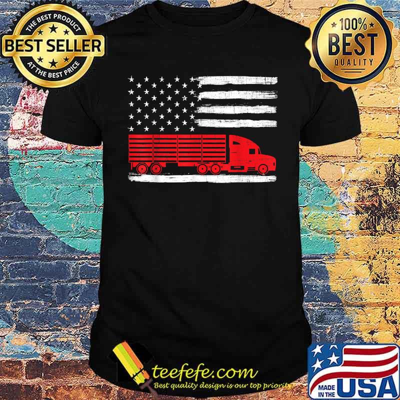 American Trucker USA Flag Truck Driver Driving Trailer T-Shirt