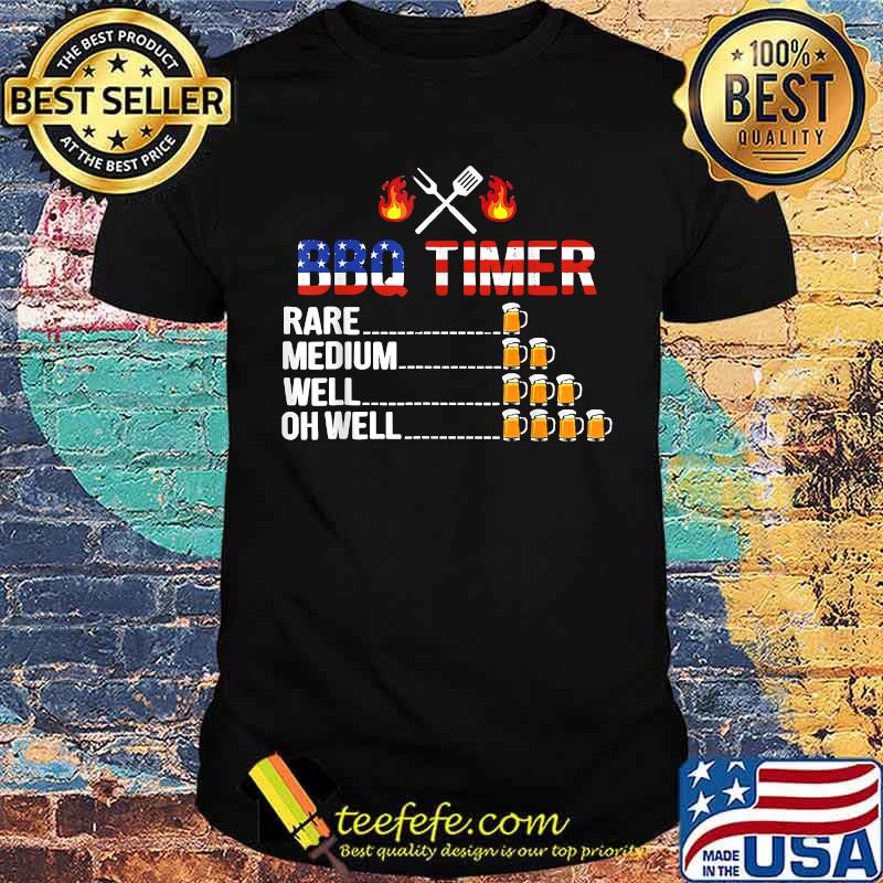 BBQ Timer Barbecue Beer Lover USA Flag Funny 4th Of July T-Shirt