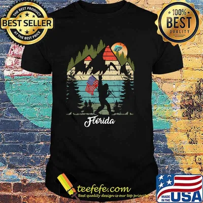 Biscayne Florida Bigfoot Hiking Sunset Vintage T-Shirt