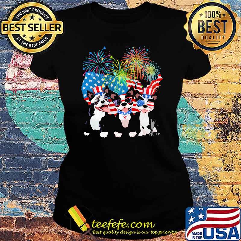 Boston Terrier Independence Day Firework American Flag Shirt Ladies tee Boston Terrier Independence Day Firework American Flag Shirt Ladies tee