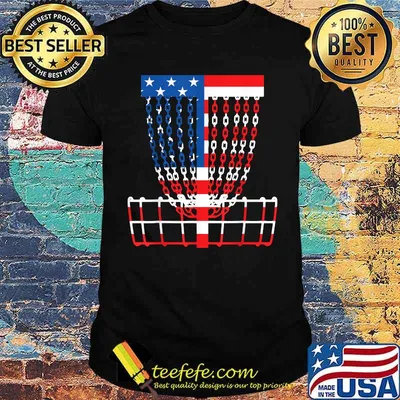 Disc Golf Basket American USA flag sunflower 4th of July T-Shirt