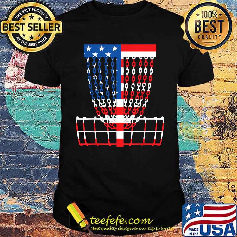 Disc Golf Basket American USA flag sunflower 4th of July T-Shirt