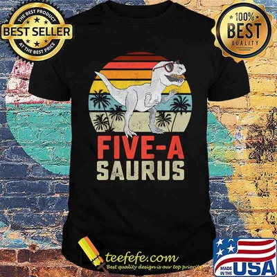 Five Saurus 5 Year Old Dinosaur Vintage T-Shirt