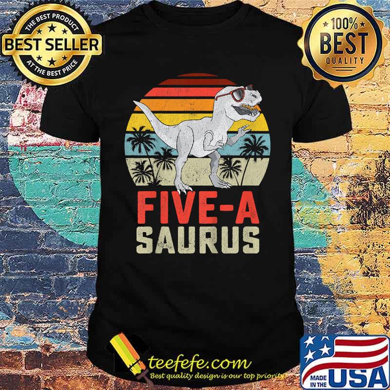 Five Saurus 5 Year Old Dinosaur Vintage T-Shirt