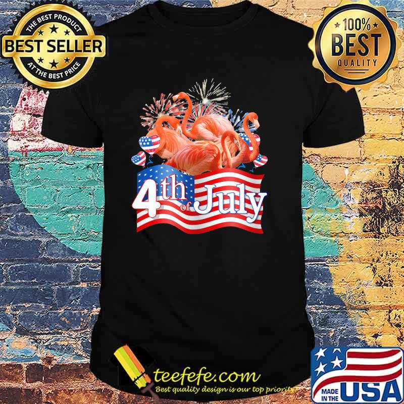 Flamingos We Love America Too Happy 4th Of July American Flag Shirt