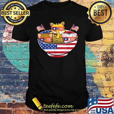 Funny Cats Ramen Anime American Flag USA 4th Of July T-Shirt
