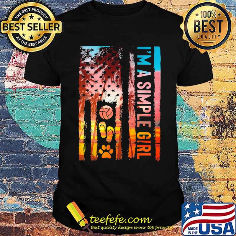 I'm a Simple Girl Volleyball Flip Flop And Dog Beach Flag Retro Shirt