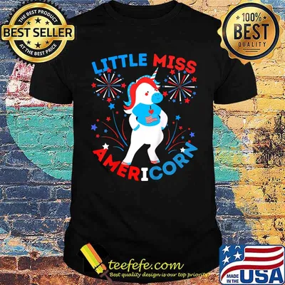 Little Miss Americorn Girls 4th Of July Unicorn Fun T-Shirt