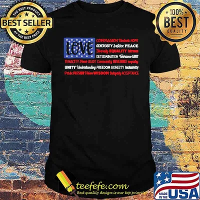 Love Compassion kindness hope diversity equality fairness tenacity American usa flag love pride 4th of July T-Shirt