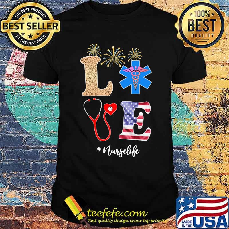 Love Nurse Life American Flag Lepoard Shirt