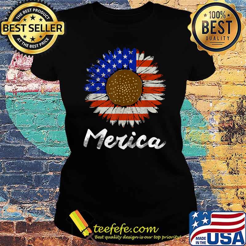 Merica American Flag Sunflower 4th July T-Shirt Ladies tee Merica American Flag Sunflower 4th July T-Shirt Ladies tee
