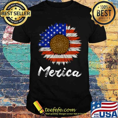 Merica American Flag Sunflower 4th July T-Shirt