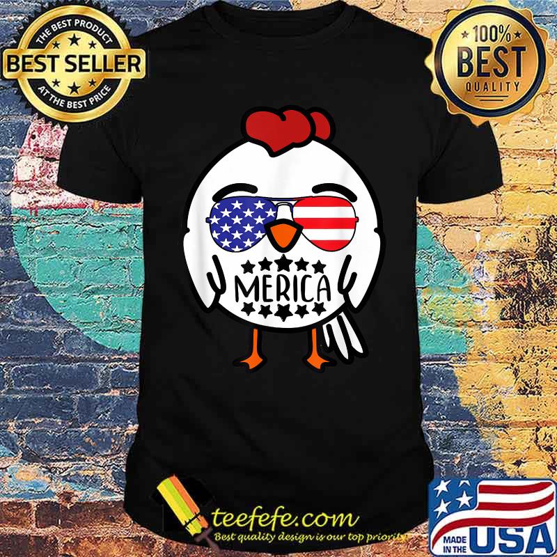 Merica Funny Farm Chicken Sunglasses USA Flag 4th Of July T-Shirt