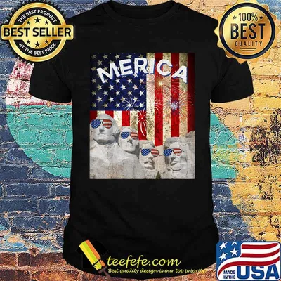 Merica Mount Rushmore American Flag Sunglasses 4th of July T-Shirt