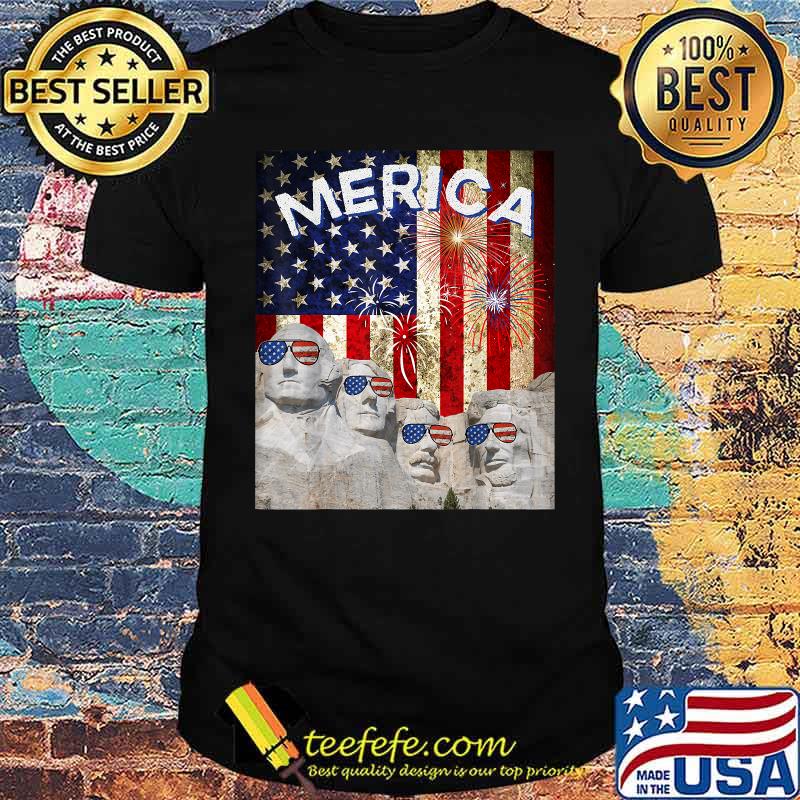 Merica Mount Rushmore American Flag Sunglasses 4th of July T-Shirt