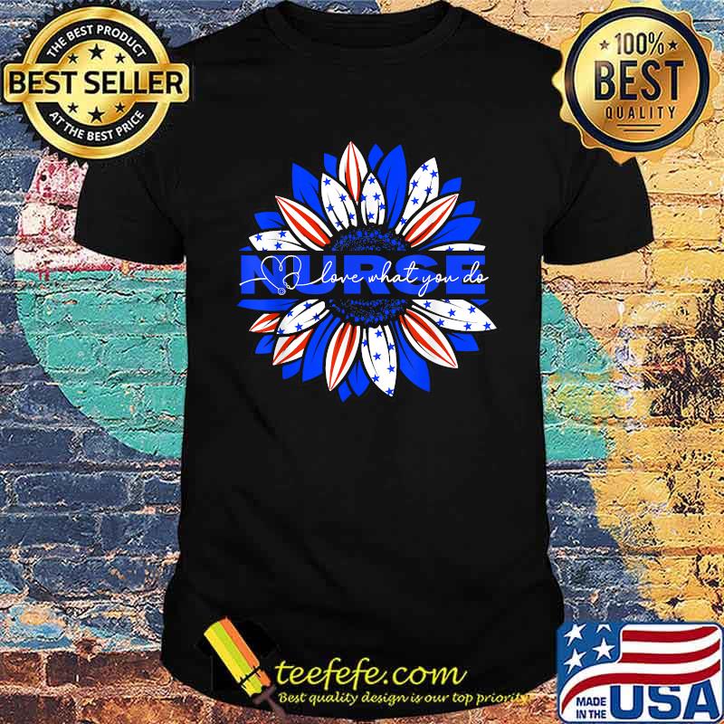 Nurses American Flag Sunflowers Happy 4th of July Day T-Shirt