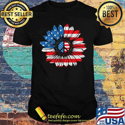PEACE SUNFLOWER American Freedom USA Flag 4th of July T-Shirt