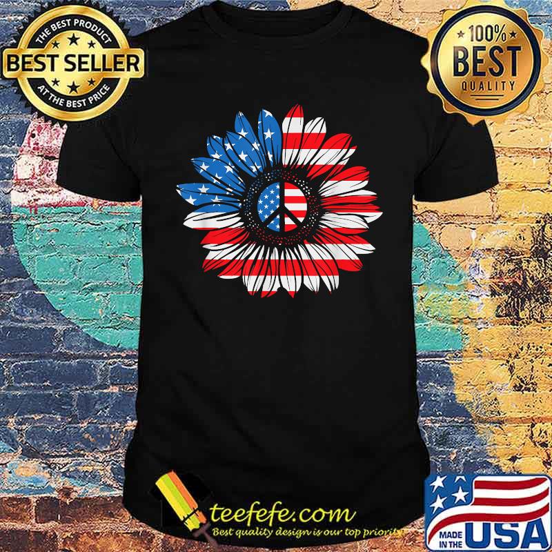 PEACE SUNFLOWER American Freedom USA Flag 4th of July T-Shirt