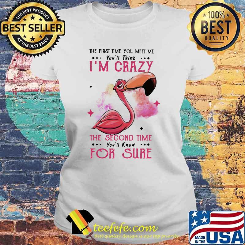 The First Time You Meet Me You'll Think I'm Crazy The Second Time You'll Know For Sure Flamingo Shirt Laides tee The First Time You Meet Me You'll Think I'm Crazy The Second Time You'll Know For Sure Flamingo Shirt Laides tee