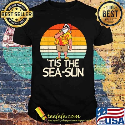 Tis The Sea Sun Santa Sunset Retro Christmas Vintage T-Shirt