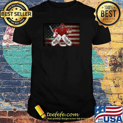 Vintage Ice Hockey Goalie USA Flag T-Shirt