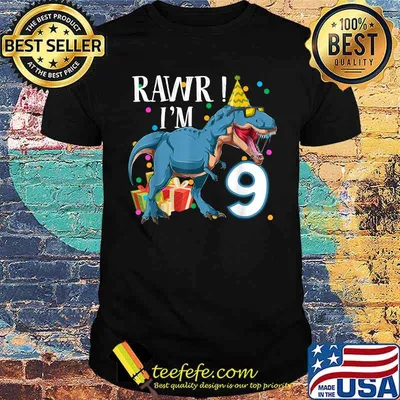 9th Birthday Boy 9 Years Old Dinosaur Saurus T Rex Shirt
